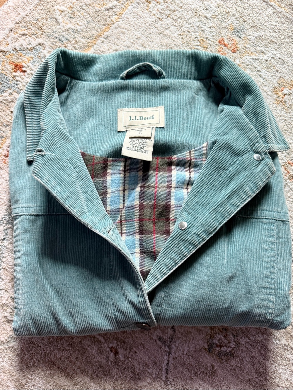 Vintage 80's L.L.Bean Corduroy Jacket Plaid Flannel Lined | Size Small Petite